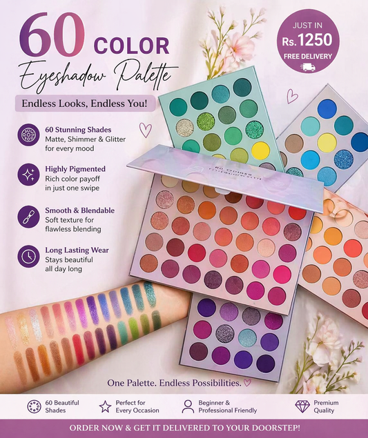 60 Color Eyeshadow Pallet Just in 1850 – RS WITH FREE DELIVERY