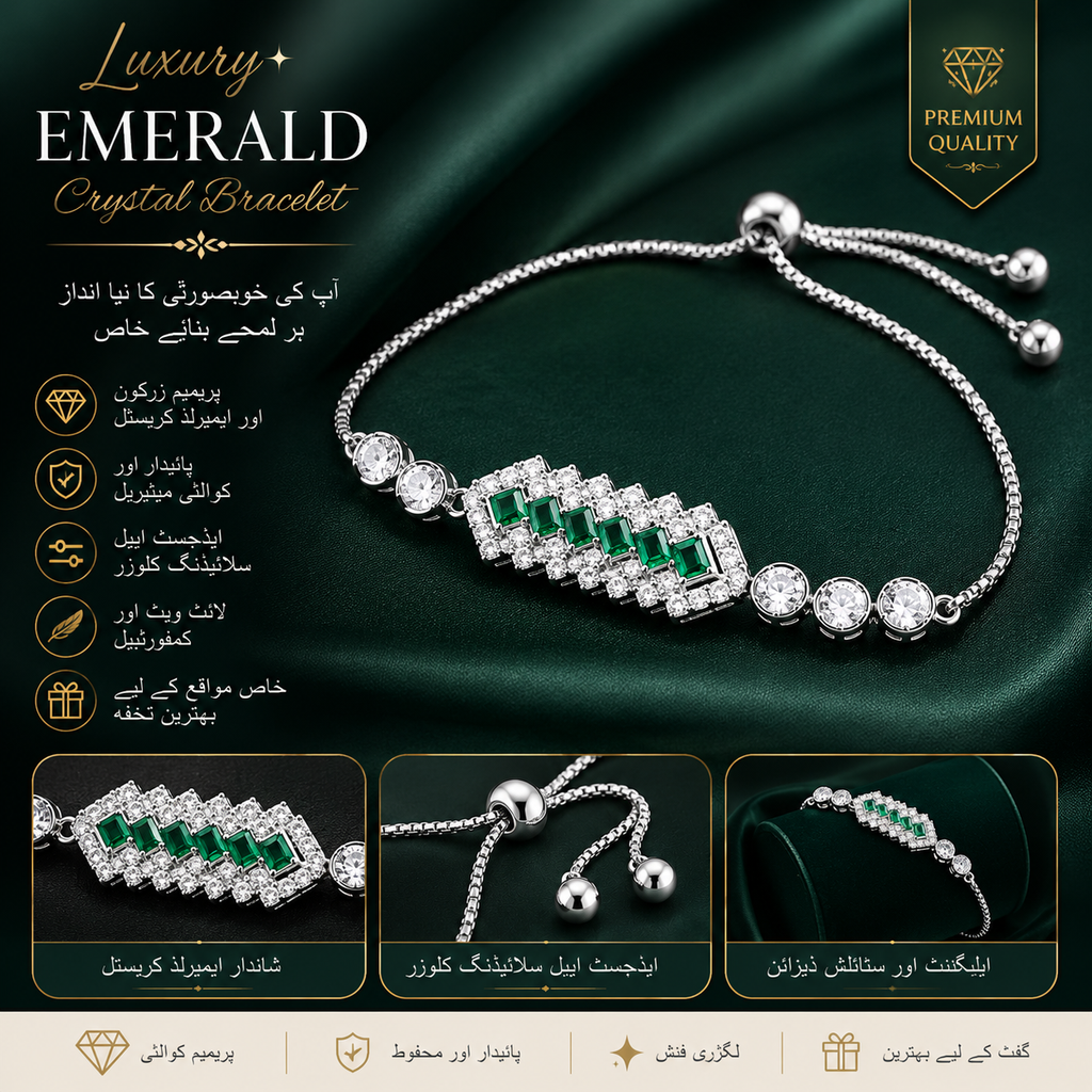 Luxury Emerald Green Crystal Adjustable Tennis Bracelet for Women
