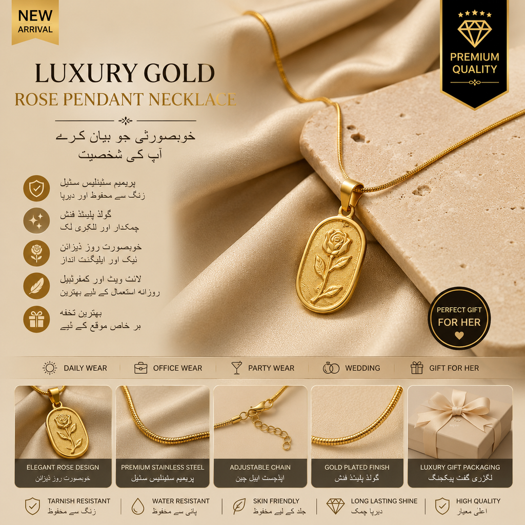 Luxury Gold Rose Pendant Necklace for Women