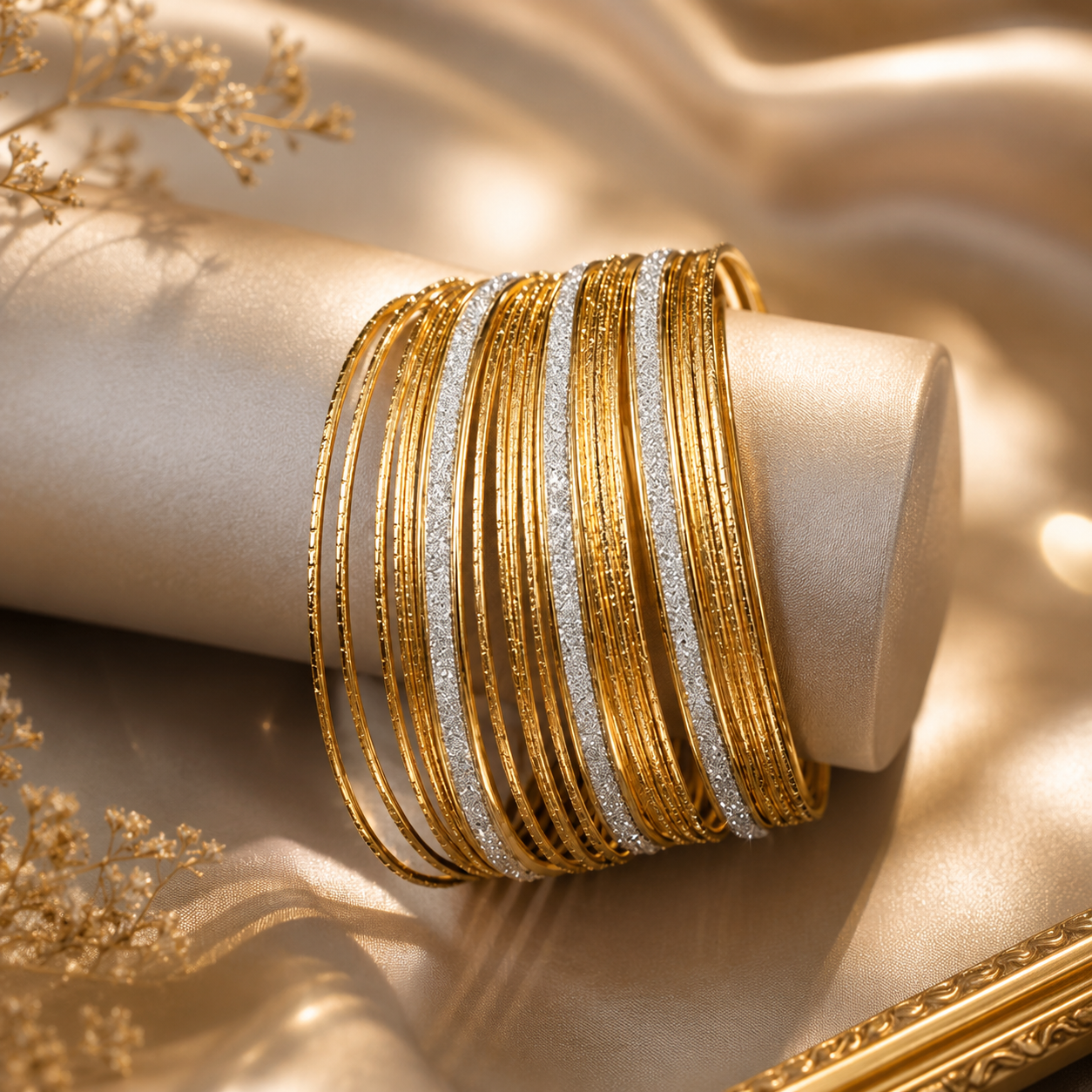 Luxury Gold Polish Zircon Bangles Set for Women | Wahaj Fabric