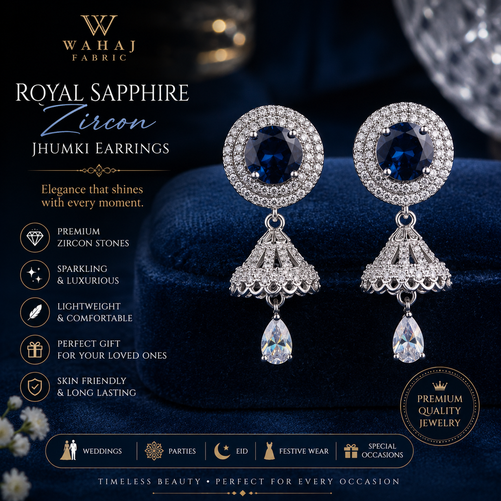 Royal Sapphire Blue Zircon Jhumki Earrings