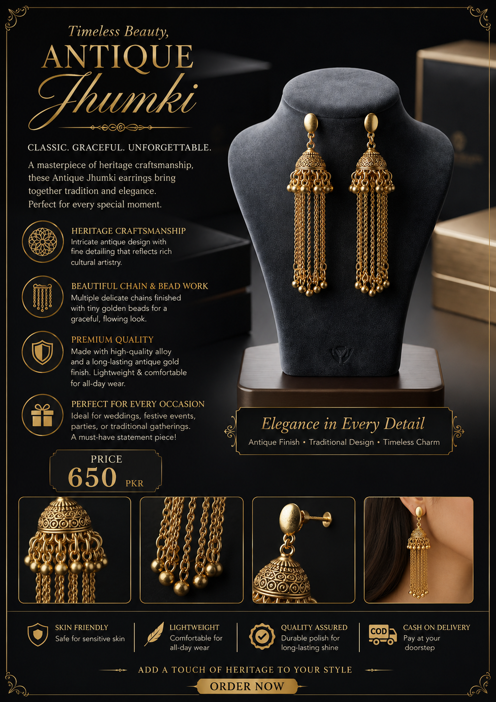 Antique Gold Long Tassel Jhumki Earrings for Women | Traditional Ethnic Earrings