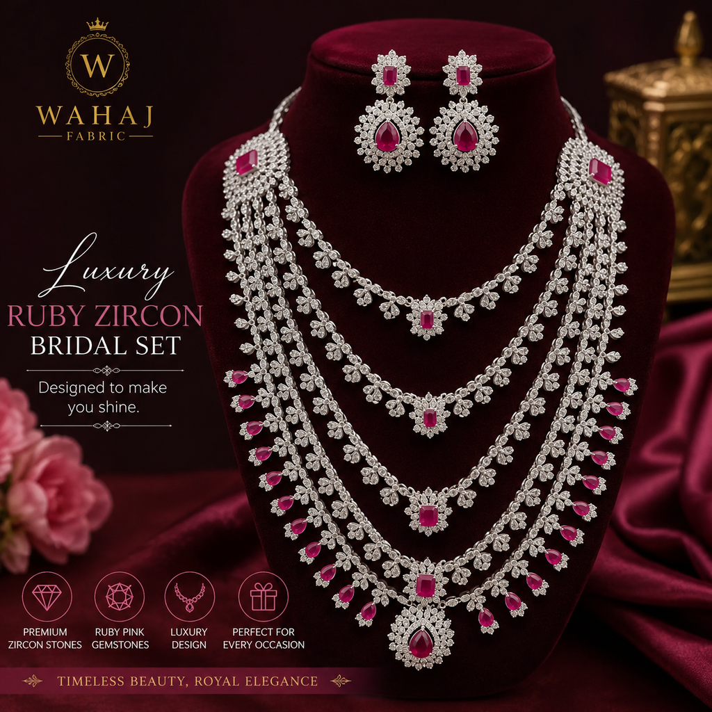 Luxury Ruby Zircon Bridal Necklace Set with Earrings