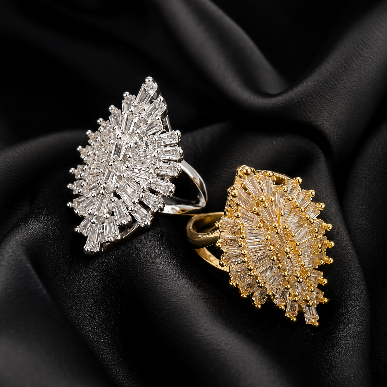 Luxury Leaf Design Zircon Adjustable Ring for Women
