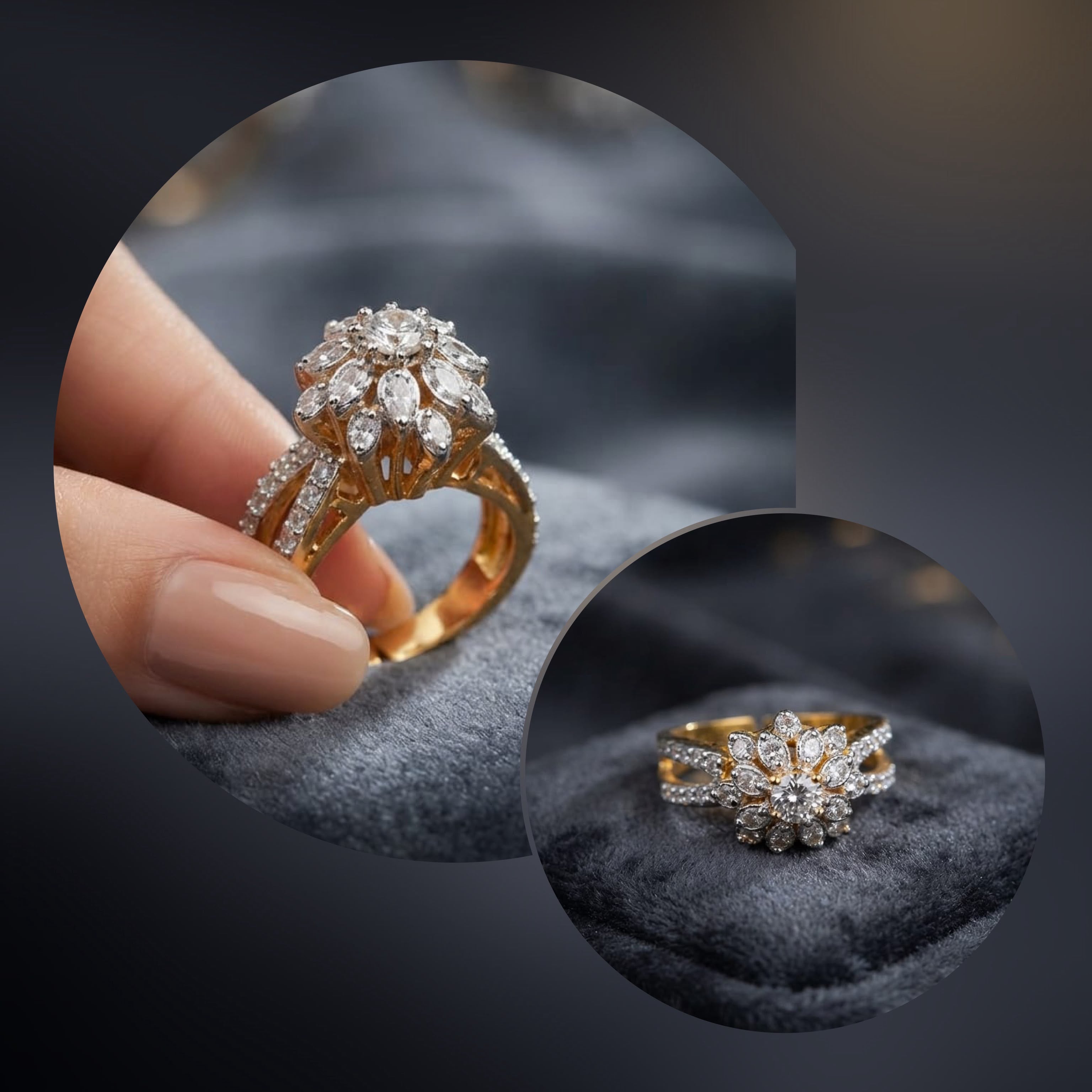 Luxury Zircon Floral Ring – Premium Gold Polish Adjustable Ring for Women