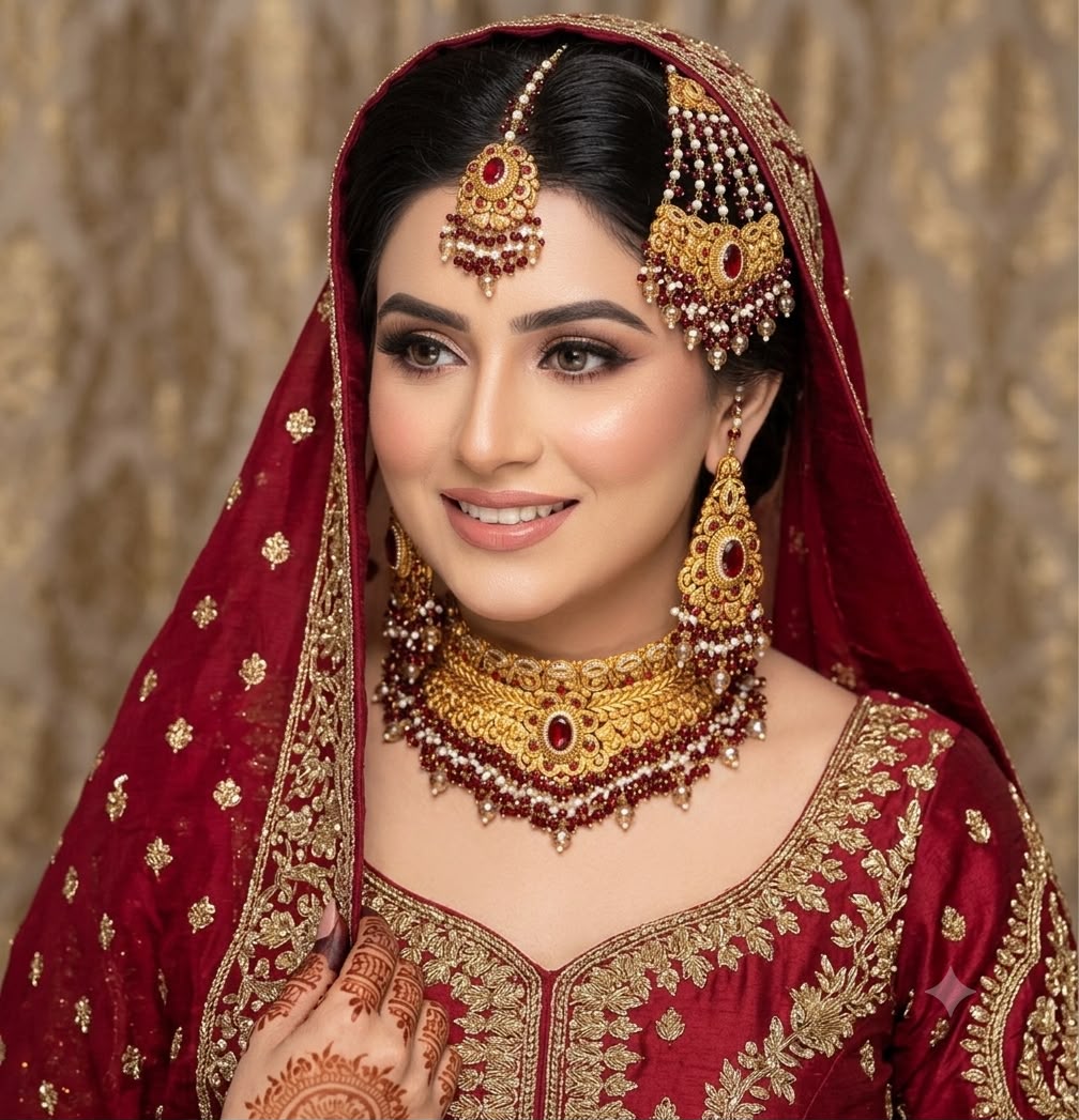 Luxury Antique Gold Bridal Jewelry Set with Ruby & Emerald Stones