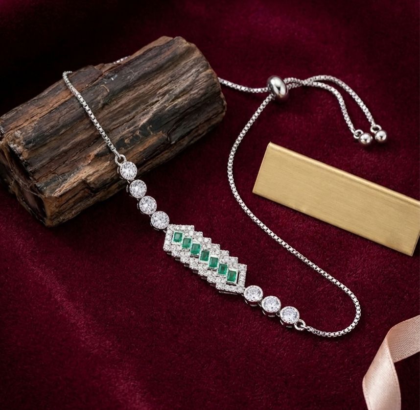 Luxury Emerald Green Crystal Adjustable Tennis Bracelet for Women