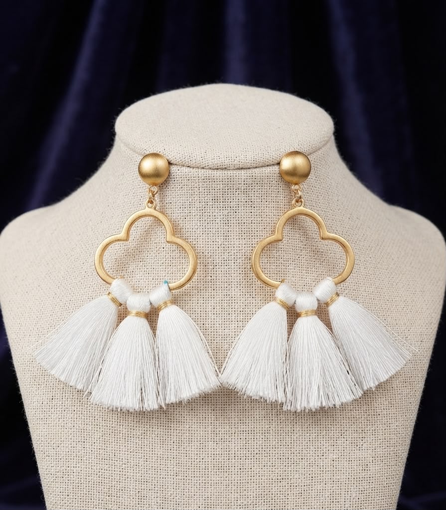 White Tassel Statement Earrings for Women
