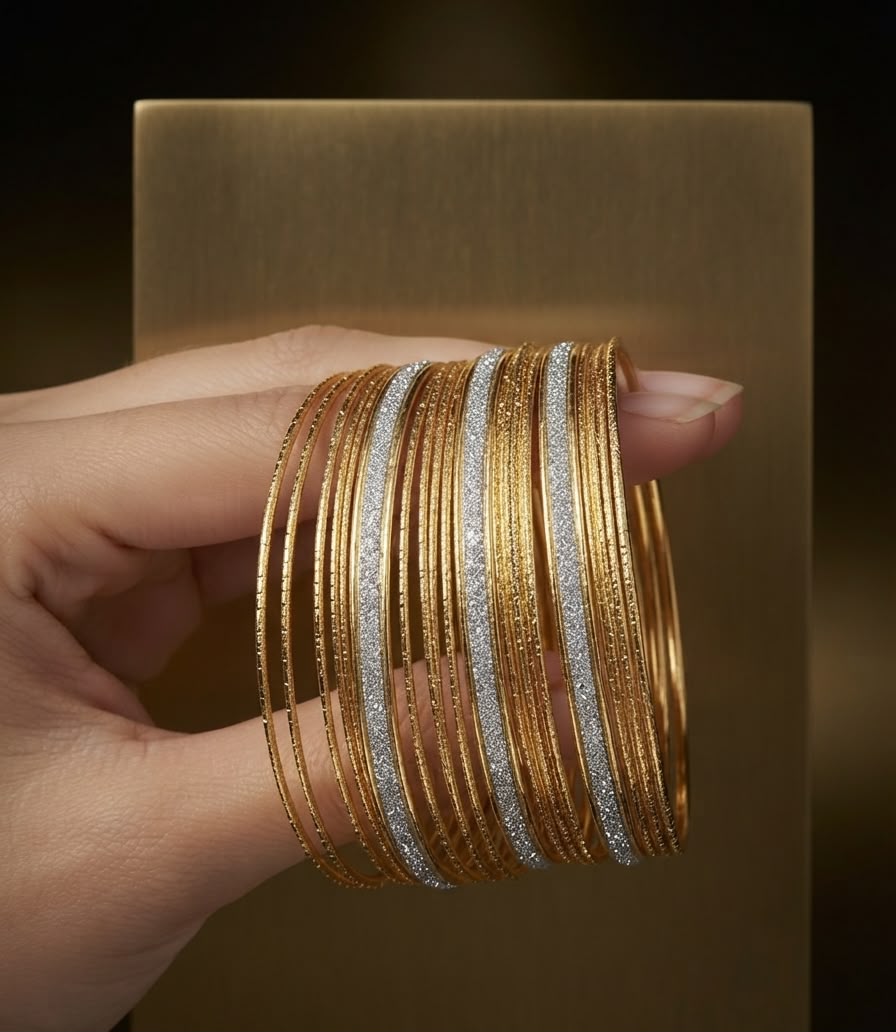 Luxury Gold Polish Zircon Bangles Set for Women | Wahaj Fabric