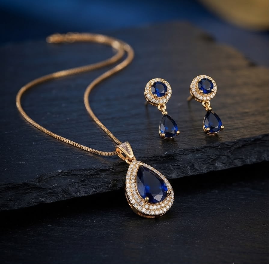 Royal Blue Zircon Pendant Set |