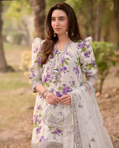 ANEELAS 1069 Luxury Lawn 3-Piece Unstitched Suit – Organza Embroidered Dupatta