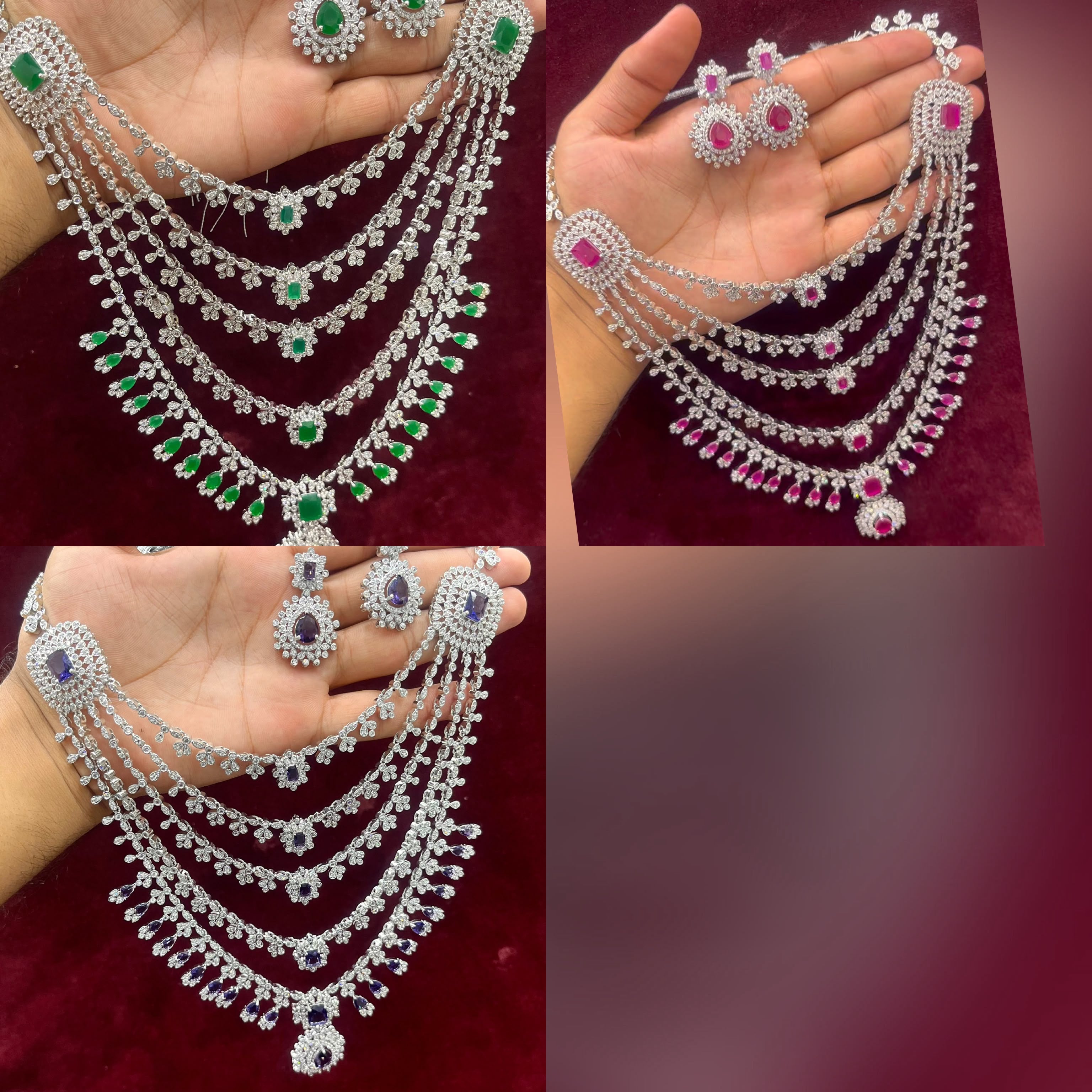 Luxury Ruby Zircon Bridal Necklace Set with Earrings