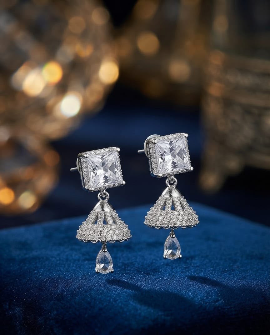 Princess Cut Zircon Jhumki Earrings